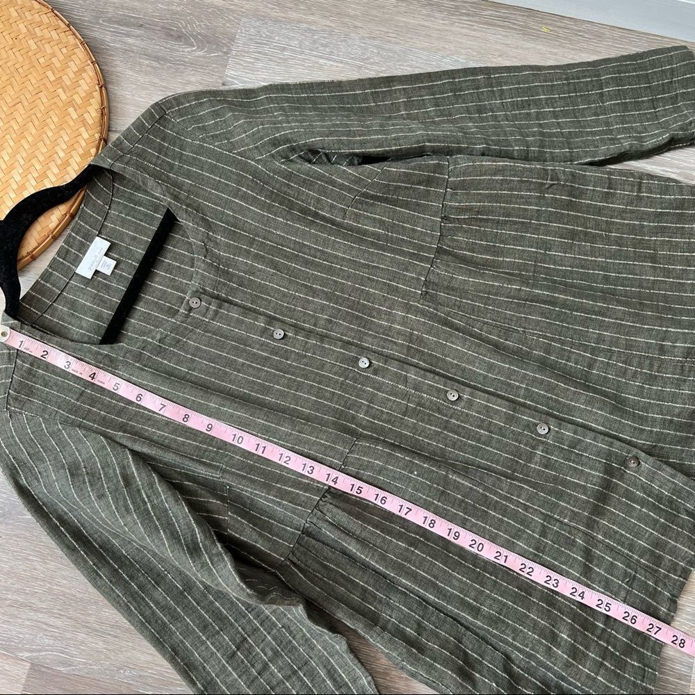 Pure jill linen tunic green‎ stripe button front w/ pockets - Picture 6 of 9